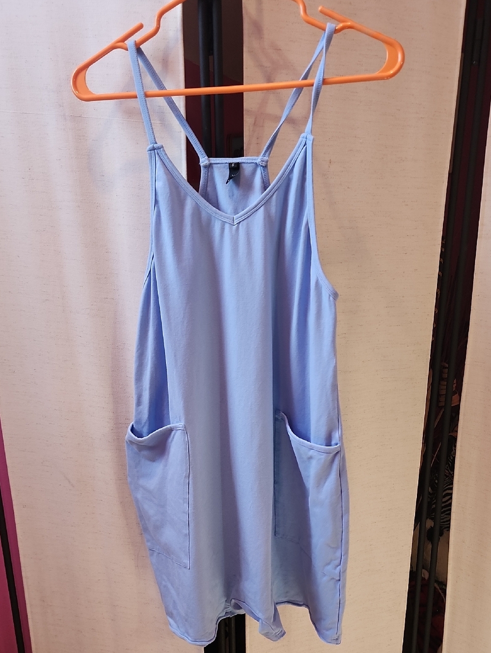 Light Blue Sleeveless Romper with Pockets